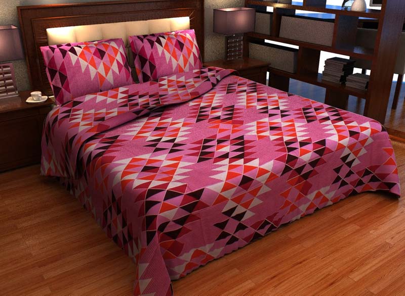 Factorywala Premium Cotton Checkered Print Pink Colour Double Bed Shee