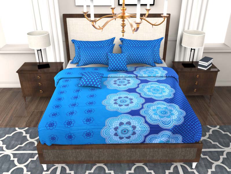 Factorywala Premium Cotton Floral Print Blue Colour Single Bed Sheet