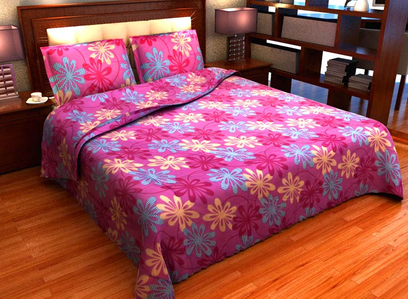 Factorywala Premium Cotton Floral Print Pink Colour Double Bed Sheet