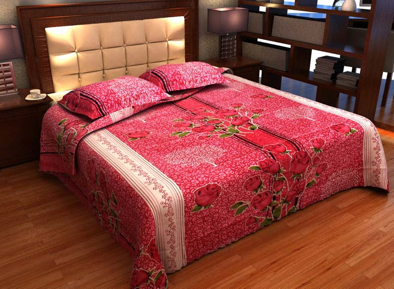 Factorywala Premium Cotton Floral Print Pink Color Double Bed Sheet