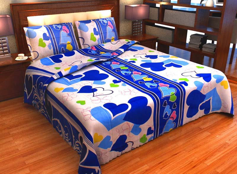Factorywala Premium Cotton  Heart Print Multi Color Double Bed Sheet
