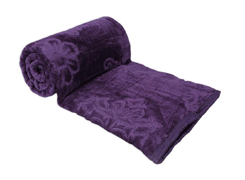 Mink Double Bed Floral Embossed Purple Blanket