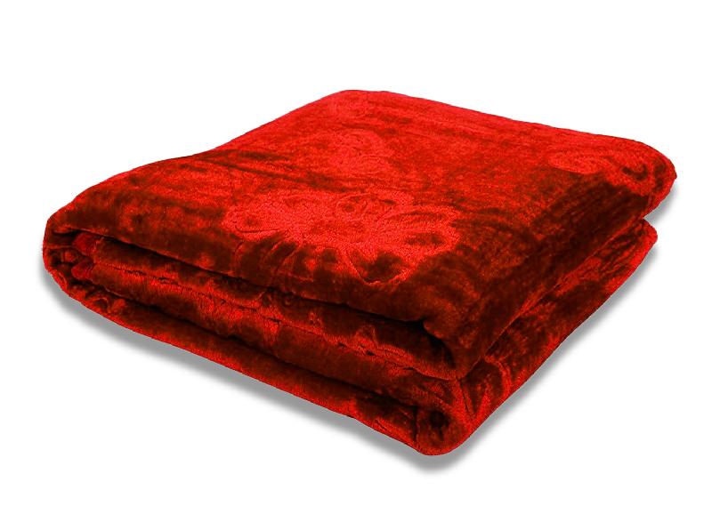 Mink Double Bed Floral Embossed Red Blanket