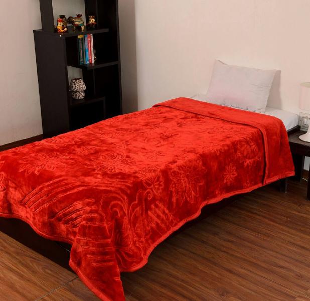 Mink Single Bed Floral Embossed Red Blanket