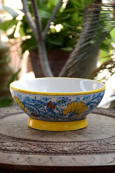 Blue Pottery Serving Bowl, Size : Diameter 8 Inches
