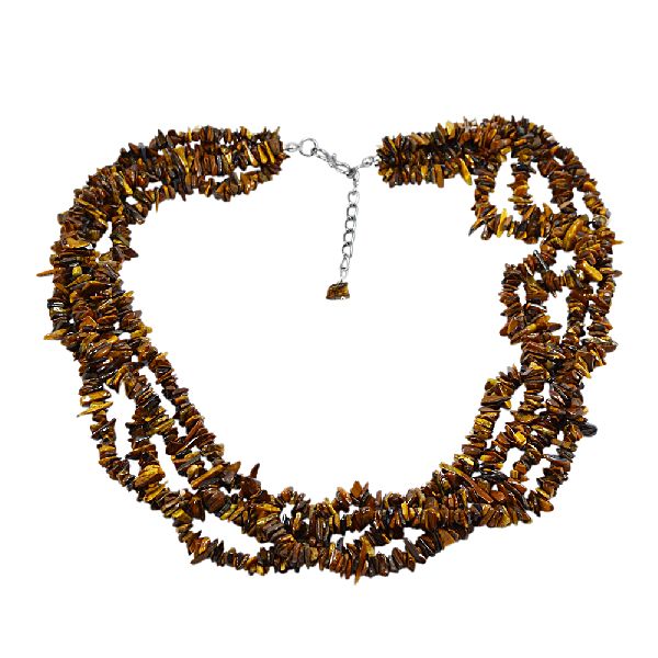 Tiger Eye Gemstone Chips Necklace, Color : Brown