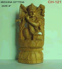Sandal Wood Sitting Krishna Statue
