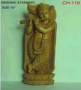 Sandal Wood Standing Krishna Statue