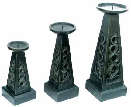 KE-05 Carved Wood Candle Stands, Technique : Handmade