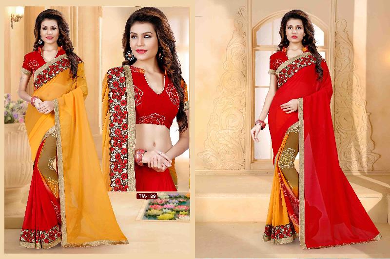 2 Side wear Embroidery with printed Bollywood Saree