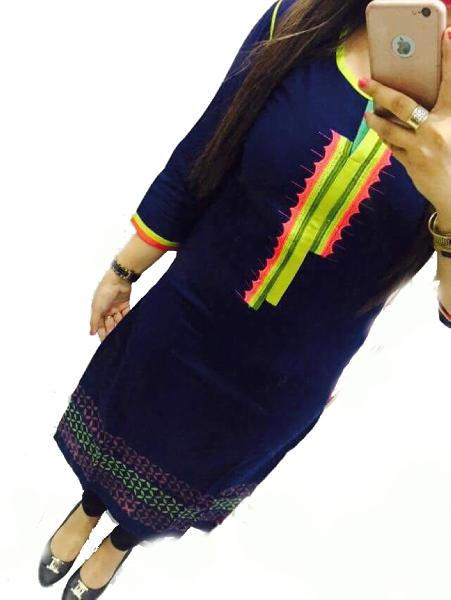 Navy Blue Georgette Kurtis, Pattern : selfie