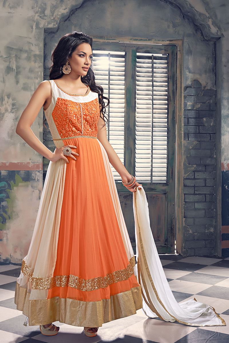 Patel Marketers  Royal orange & off white georgette salwar suit pm-16