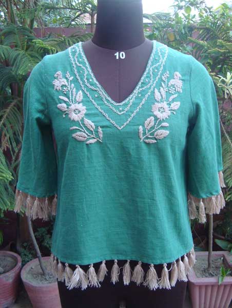 Cotton Dyed Top with hand work by synthetic thread
