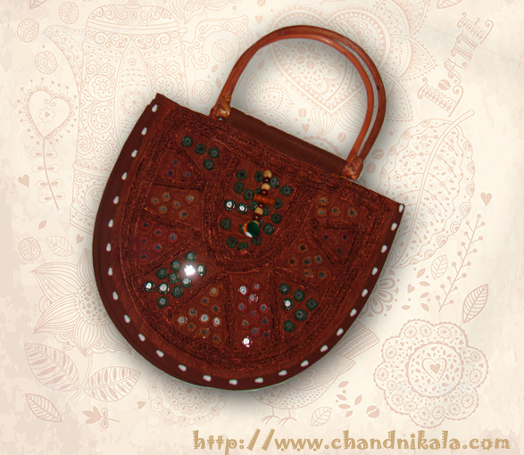 Roundhand Crafted Handbag with Mirror Work