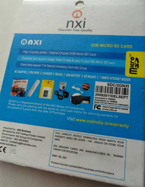 Nxi Memory Card 2GB 4GB 8GB