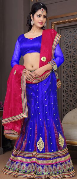 Royal Blue Net Heavy Zari Work Lehenga Choli