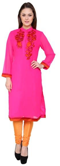 Vedikas Neon Pink Faux Georgette Kurti