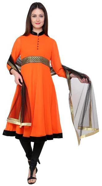 Vedikas Orange Faux Georgette Anarkali Style Kurti