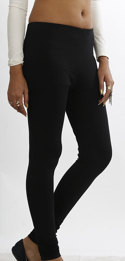 100% Cotton Women Black Solid Leggings, Pattern : Plain