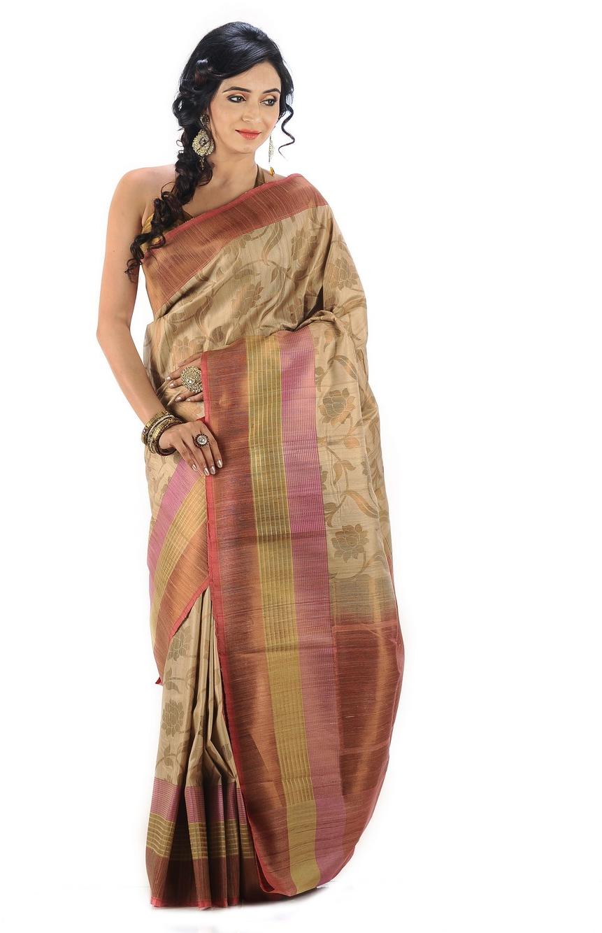 Copper jacquard pattern Tussar saree