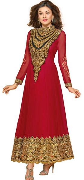Awesome Fabrics Praful Anarkali, Color : Red