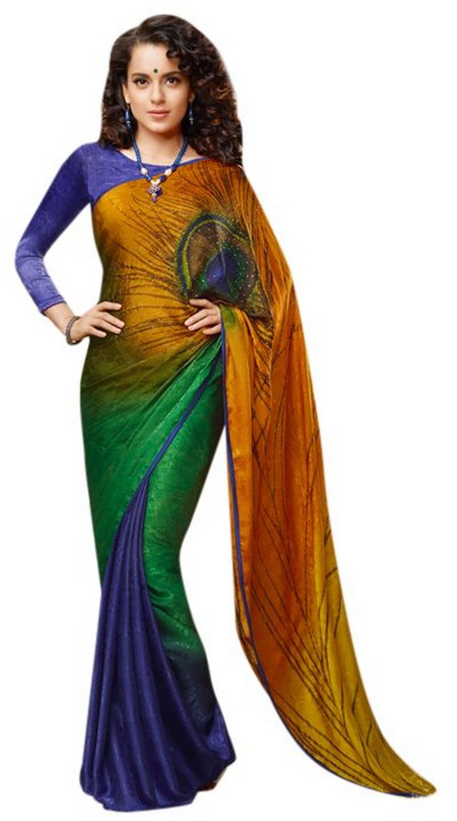 Awesome Fashion Kangana Moarepinch Saree, Color : Blue, Green