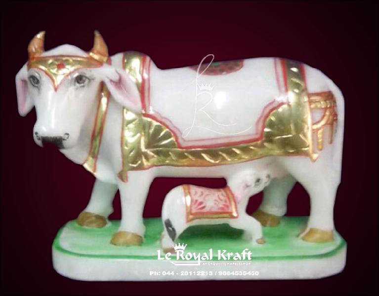 White Marble Cow with Calf Statues