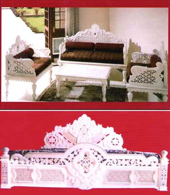 Sofa & Bed in White Marble