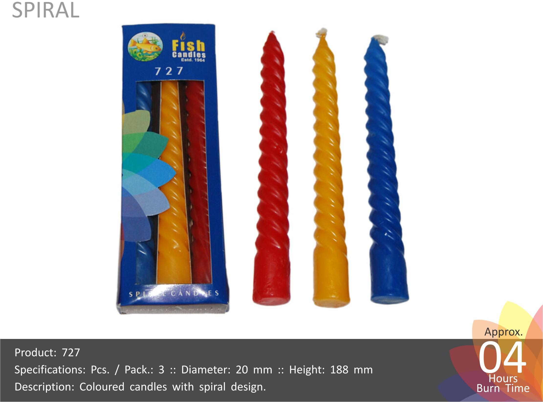 Round Paraffin Wax 727 Spiral Candle, Color : Multi