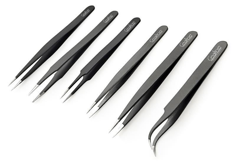 Matte Black Anti-magnetic Tweezers Assortment, Set of 6
