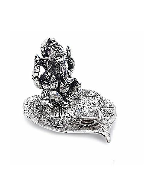 Ganesh On Silver Leaf Statue