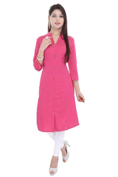 Saubhagyewatifashions Pink Wood button cotton kurti