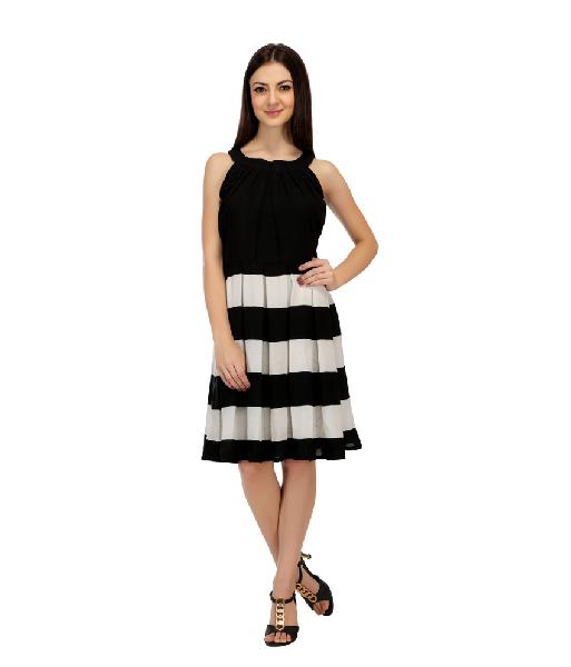 Black Moss pleated and Stripes Western 1 Piece