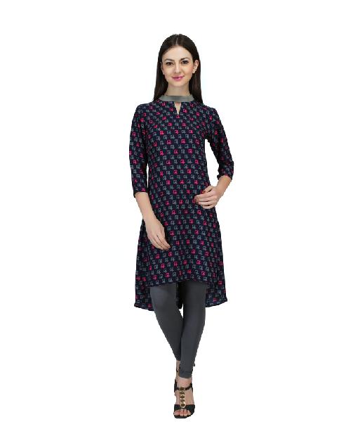 Blue Crepe Printed Western Kurti