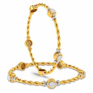 Diamond Gold Bangles Braided Charm