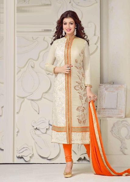 Orange Chanderi Cotton Straight Suit