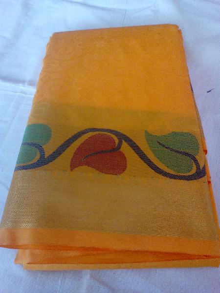 Plain embossed saree, Color : yellow