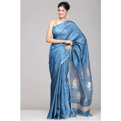 Printed Indigo Silk Sarees, Color : Blue