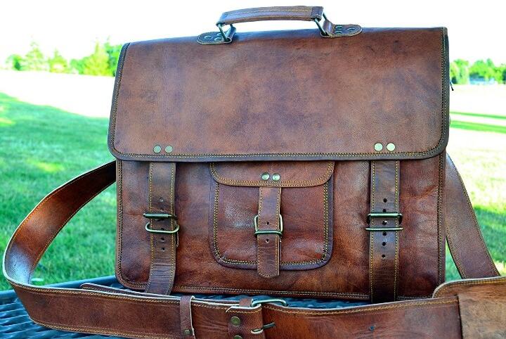 Vintage leather messenger bag briefcase