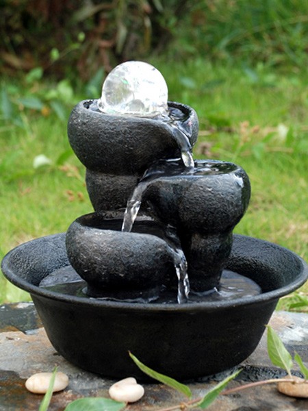 Durable Crystal Three Bowls Water Fountain, Color : Black