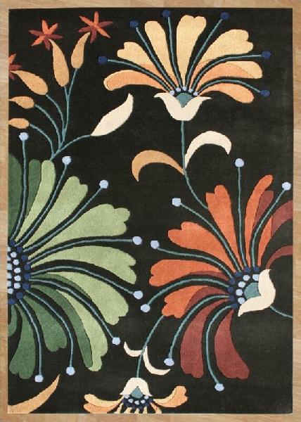Floral Pattern Hand Tufted Black Carpet, for Home Decor, Size : 8 X 12
