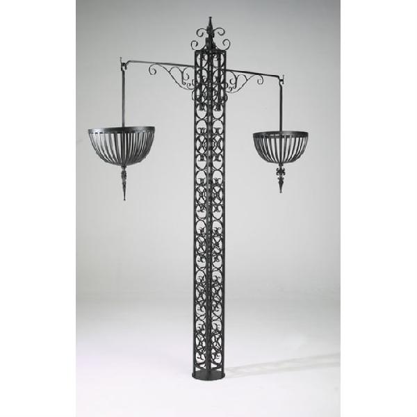 Wrought Iron Hanging Basket Stand, Color : Black
