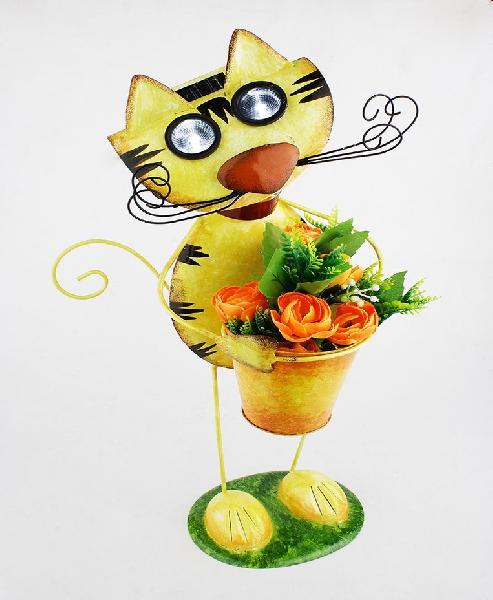 Metal Cat Design Yellow Finish 57cm Planter