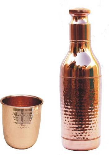 Copper Drinking Water Bottle with Glass.