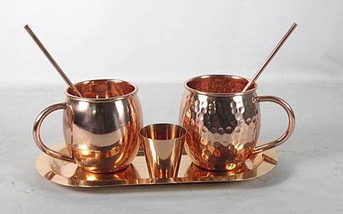 COPPER MUG, STRAW, SHOT GLASS WITH TREAT.