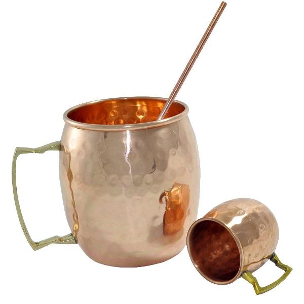 PLAIN COPPER BEER MUG WITH STRAW., for Drinkware, Certification : FDA