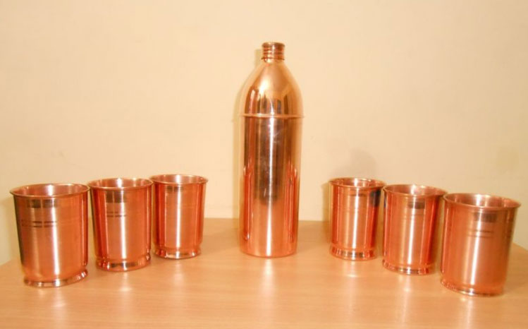 Pure Copper Bottle With Glass., for Drinkware, Feature : Eco- Friendly