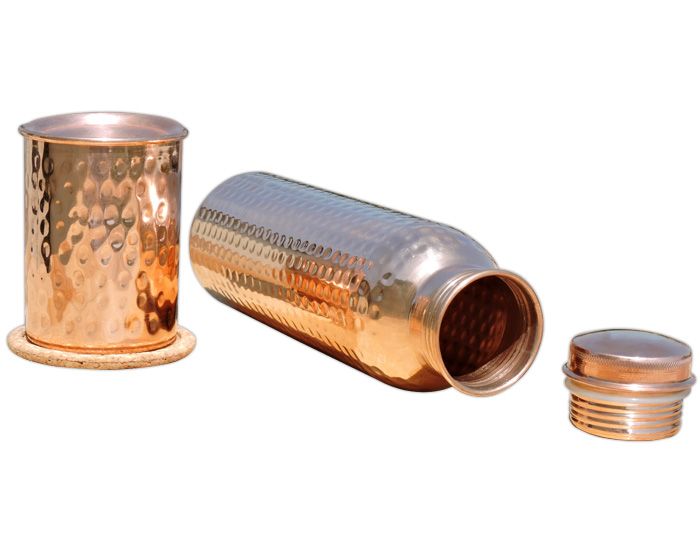Pure Copper Water Bottle High With Glass.