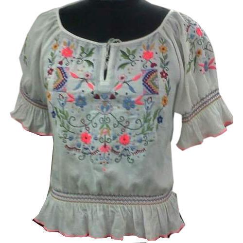 Ladies Embroidered Half Sleeves Tops, Size : Small, Medium, Large, XL