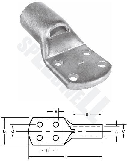 TUBULAR CABLE LUGS - WIDE PALM WITH 4 HOLES